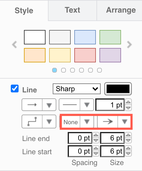 Select an arrow or another connector end style at both the target and source shape in draw.io
