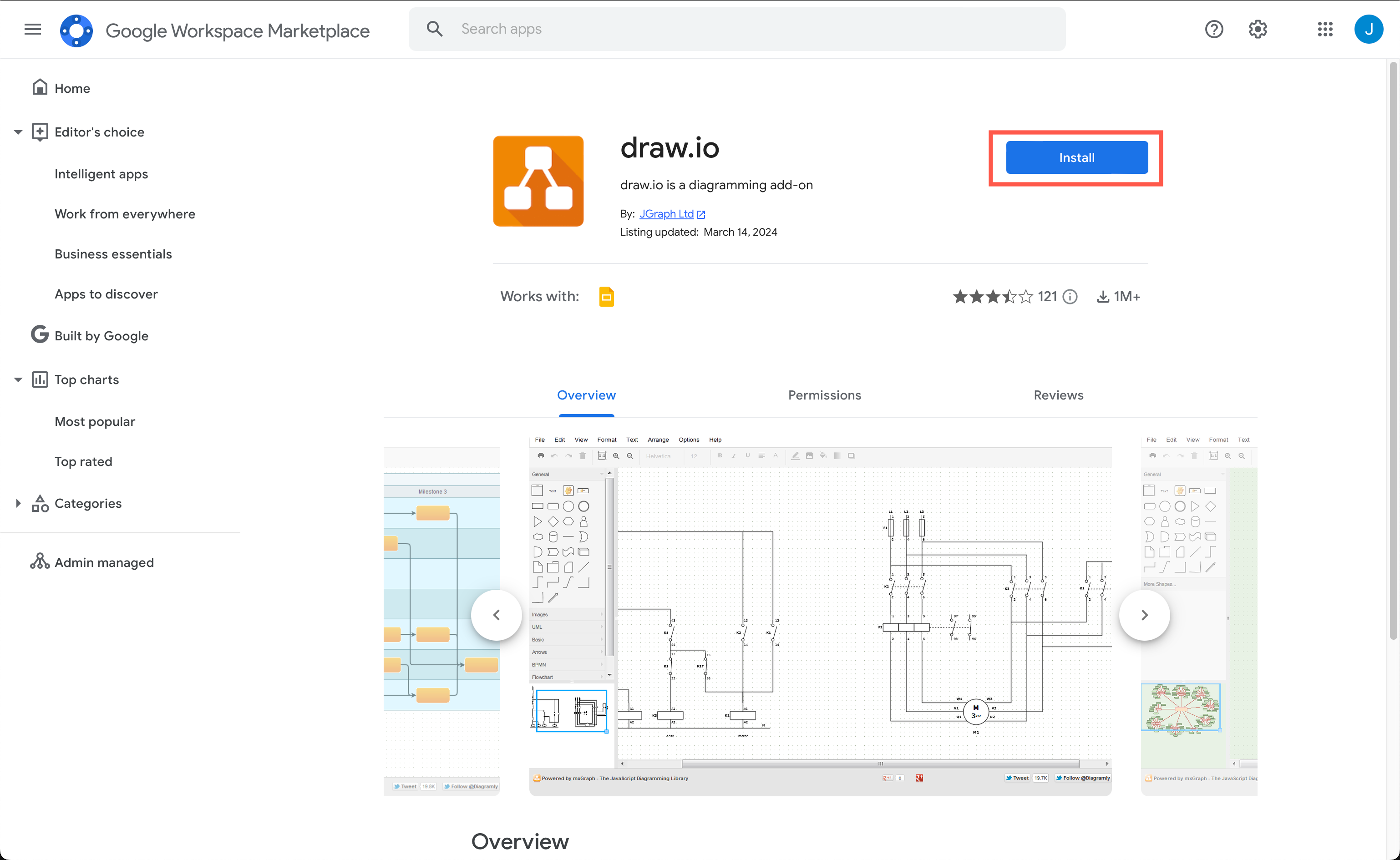 Install the diagrams for Docs add-on from the Google Marketplace
