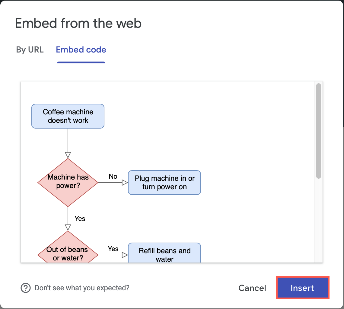 Check the preview and insert the diagram into your Google Site