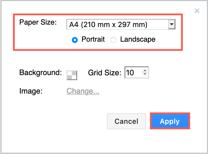 Change the paper size and orientation via the diagram's page setup