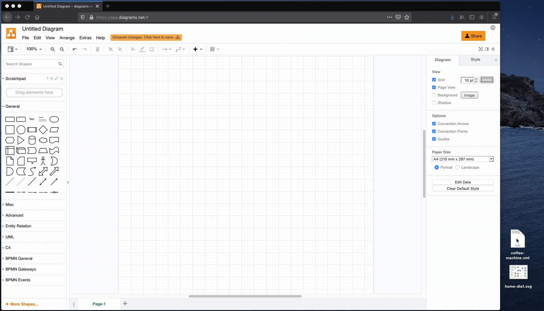 Drag and drop a diagram file to import it into draw.io and Google Drive